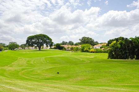 Wide angle shot of a beautiful golf courseの写真素材