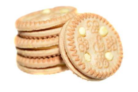 Macro shot of several cookies over whiteの写真素材