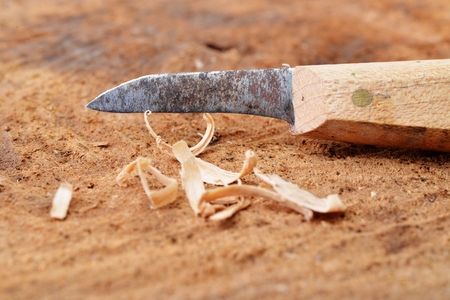 Macro shot of a wood carving knifeの写真素材
