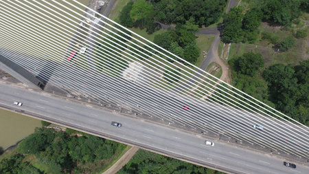 Aerial top view of a section of Centennial Bridge over The Panama Canal