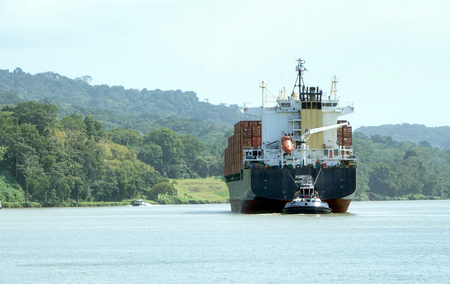 PANAMA CANAL-PANAMA-DEC 26, 2017: The Panama Canal has increased its capacity to handle big cargo ships.のeditorial素材