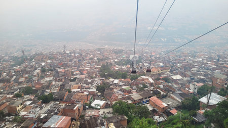 Aerial view from cable car of the comunas of Medellin in Colombia, South Americaのeditorial素材