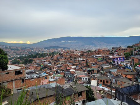 View of the ghetto or comuna in Medellin, Colombia.のeditorial素材