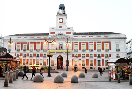 MADRID-SPAIN-FEB 20, 2019: The House of the Post Office is an eighteenth century building in Puerta del Sol, Madrid. It was built for the postal service .のeditorial素材