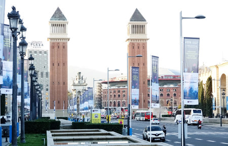 BARCELONA-SPAIN-FEB 22, 2019: Plaza de EspaÃ±a in Spanish, is one of Barcelona's most important squares, built on the occasion of the 1929 International Exhibition,のeditorial素材