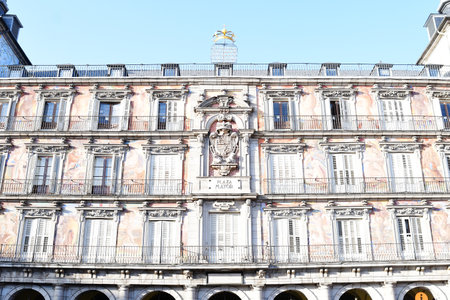MADRID-SPAIN-FEB 19, 2019: The Plaza Mayor (English: Main Square) is a major public space in the heart of Madrid, the capital of Spain. It was once the centre of Old Madridのeditorial素材