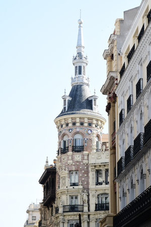Beautiful buildong of rich architecture in the heart of Madrid, Spain.のeditorial素材
