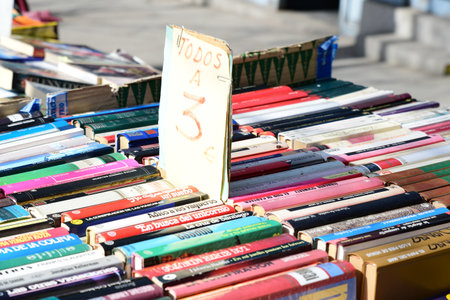 MADRID-SPAIN-FEB 19, 2019: Used bookstores near El Prado museum in Madrid are very popular.のeditorial素材