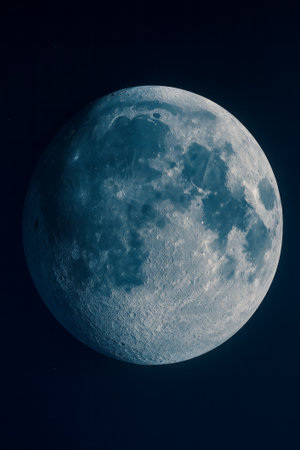 AI-generated image of the Moon in its natural gray and white tones, showing detailed craters, rugged surface textures.の素材