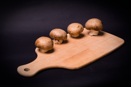 Mushroom brown champignon arranged on a cooking boardの写真素材
