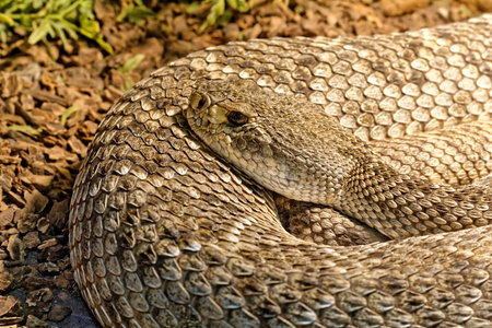 Scary snake in the terrarium lie flat