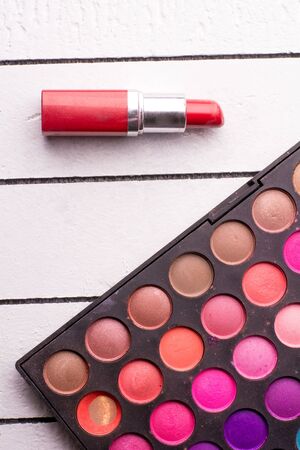 Palette of eyeshadow with many different colorsの写真素材