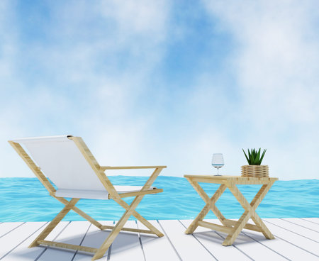 beach lounge on vacation seaview in 3D renderingの写真素材