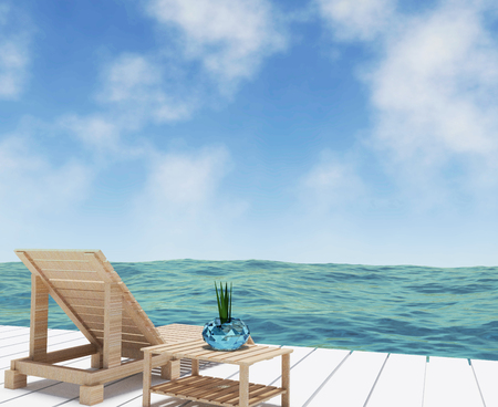sea view with beach lounge for vacation in 3D renderingの写真素材