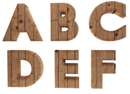 wooden alphabet letters english language A B C D E F in 3D render imageの写真素材