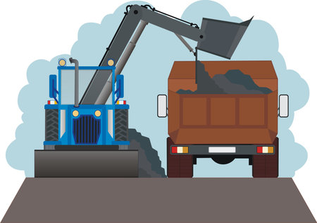 Tractor-loader loads the machine groundのイラスト素材
