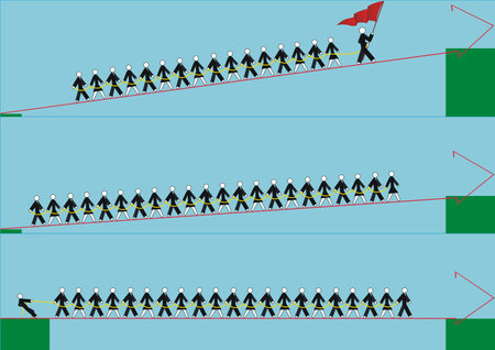 Promoting and achieving team, a team with a leader, a team in which someone has shirked its responsibilitiesのイラスト素材