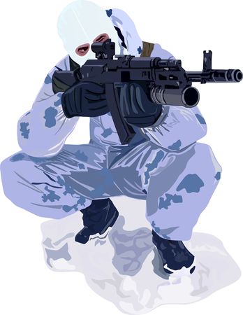 Soldier prepares to fire an automatic weaponの写真素材