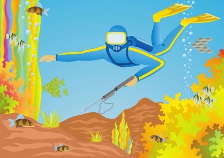 Diver with a gun for underwater huntingの写真素材