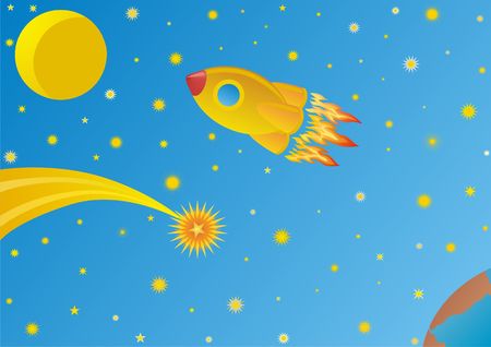 The missile flies to the moon. Starry, a peaceful sky.の写真素材