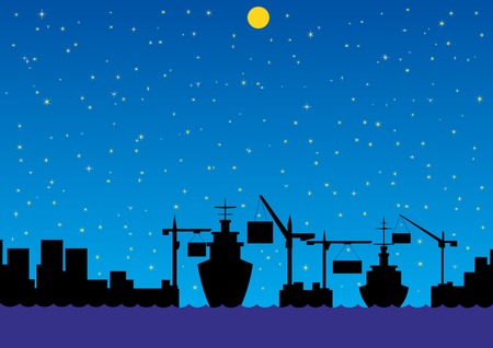 Night landscape. In the port of loading and unloading cargo ships.のイラスト素材