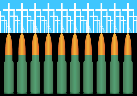The war and its dire results. Cemetery crosses on the graves of fallen soldiers.のイラスト素材