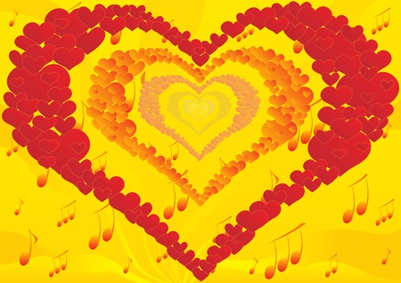Heart made up of many hearts on the background music musical signsのイラスト素材