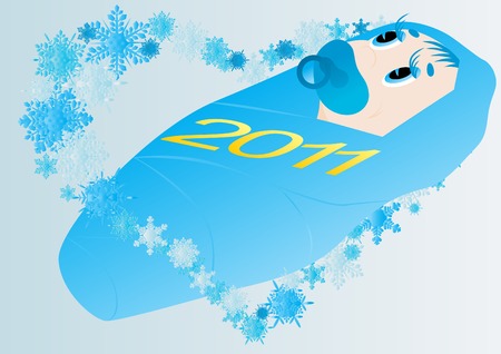 Abstract image of the New Year as a newborn within the snowflakes are located in the heart shape.のイラスト素材