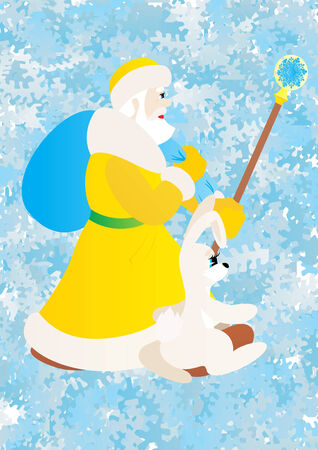 Abstract winter background with Santa Claus and the hare.のイラスト素材