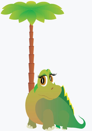 A small dinosaur standing next to a palm treeのイラスト素材