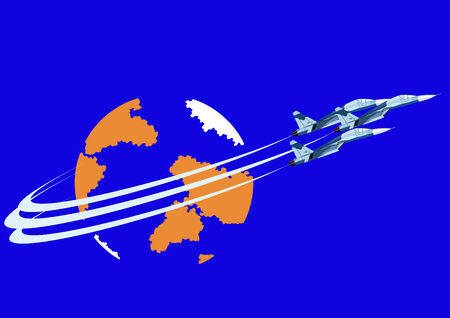 Airforce. Combat fighter flight against the backdrop of the Earth.のイラスト素材