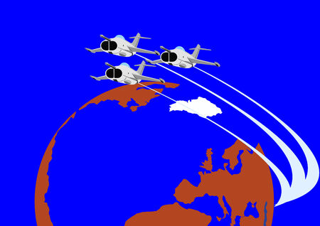 Airforce. Combat fighter flight against the backdrop of the Earth.のイラスト素材