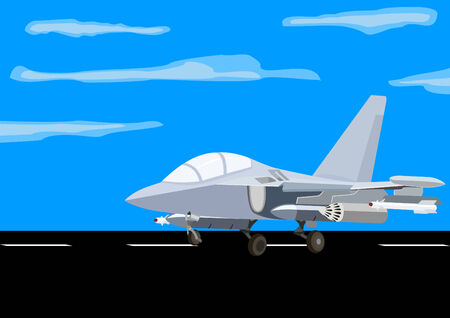 Airforce. Fighter standing on the runwayのイラスト素材