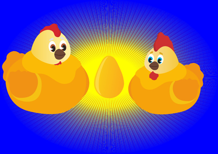 Hen and Rooster sitting next to eggs and waiting for the appearance of their offspringのイラスト素材