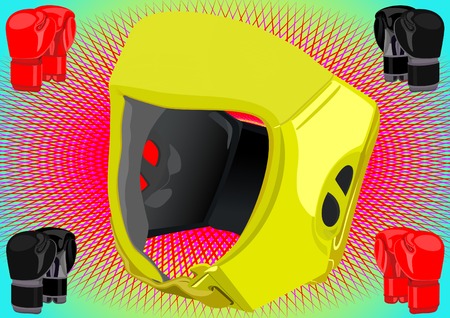 The helmet boxer and a boxing glove on an abstract backgroundのイラスト素材