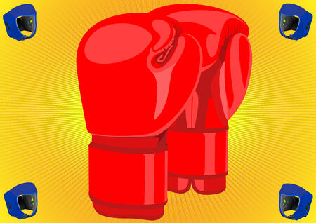 Red boxing gloves and helmets on a yellow abstract backgroundのイラスト素材