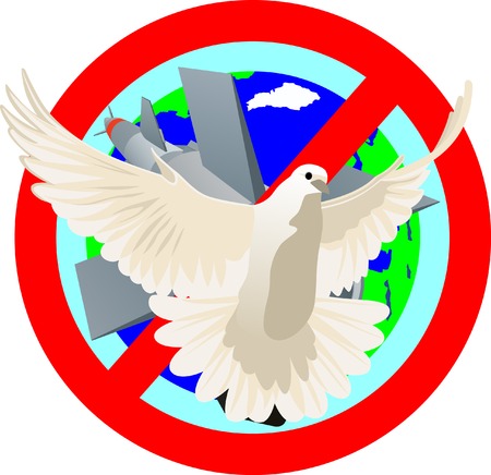 Flying white dove on a background of the prohibitory sign. Symbolizes peace on the planet.のイラスト素材