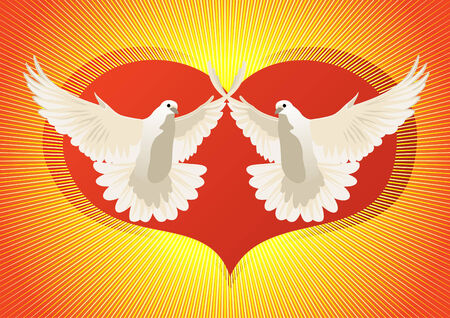 Two white doves flying in the background of an abstract image of the heartのイラスト素材