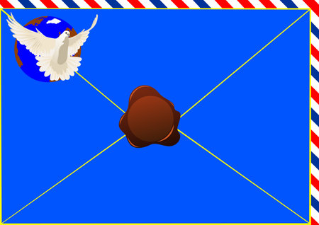 Envelope with a letter sealed wax seal and a picture of a flying dove on the background of the Earthのイラスト素材
