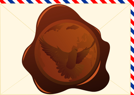 Wax seal with the image of a flying dove on the background of the Earth.のイラスト素材