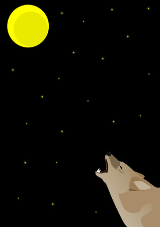 Night starry sky and moon. Wolf howling at the moonのイラスト素材