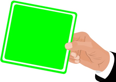 Hand man in business suit holding a card in which you can place your text.のイラスト素材