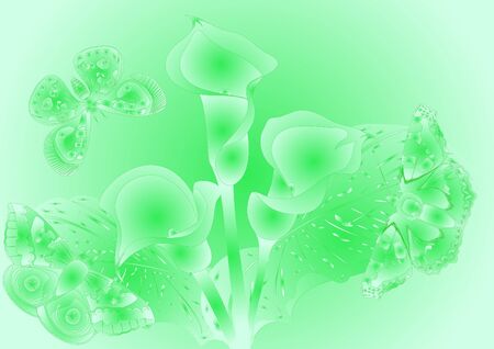 Colored background on which the butterflies around a flowerのイラスト素材