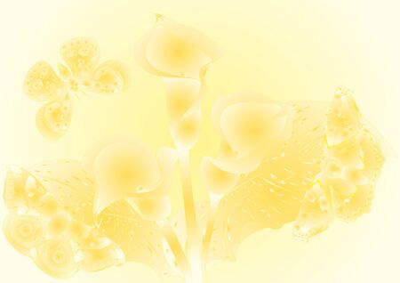 Colored background on which the butterflies around a flowerのイラスト素材