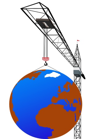 Tower crane lifts the globeのイラスト素材