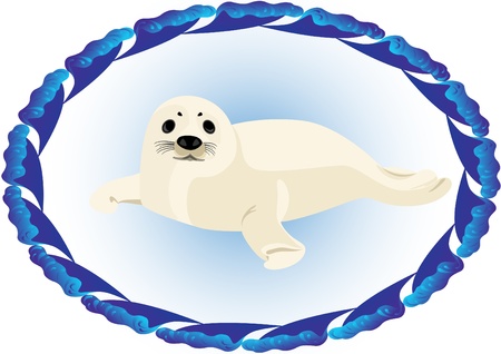 A young seal surrounded by abstract wavesのイラスト素材