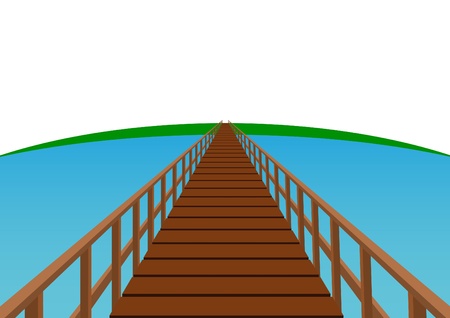 Wooden bridge. Bridge with wooden decking and railing.のイラスト素材