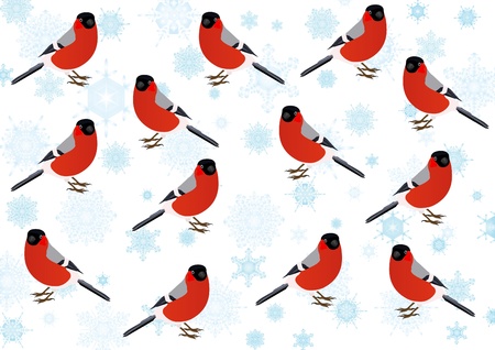 Bullfinch-winter birds on the background of the Snowflakesのイラスト素材