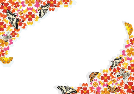 Spring wildflowers and butterflies flying around them.のイラスト素材