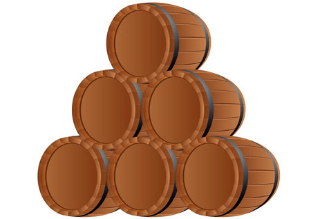 six wooden barrels for wine storage. illustration on a white background.